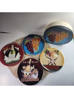 Pottery Barn Wine Bar Cocktail Appetizer Plates 8 1/4" Set of 4 With Box
